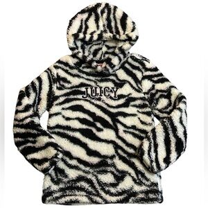 Girl’s Juicy Couture Faux Fur Hoodie Zebra Print Size 6x
